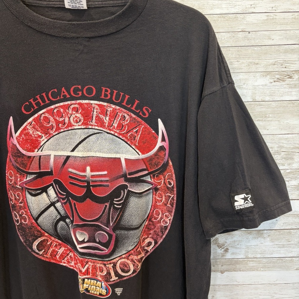 Vtg Chicago Bulls Mens L T-Shirt 1998 NBA Finals Champions Starter Double Sided